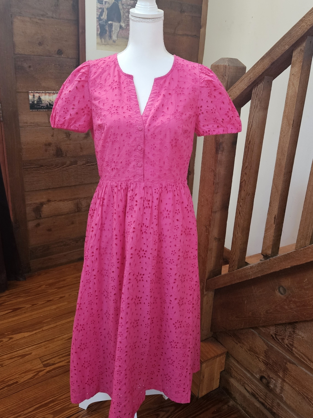 J. Crew Pink Eyelet Puff-Sleeve Maxi Dress